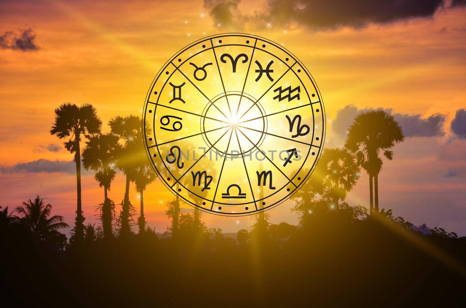 Zodiac signs inside of horoscope circle astrology and horoscopes concept by sarayut_thaneerat