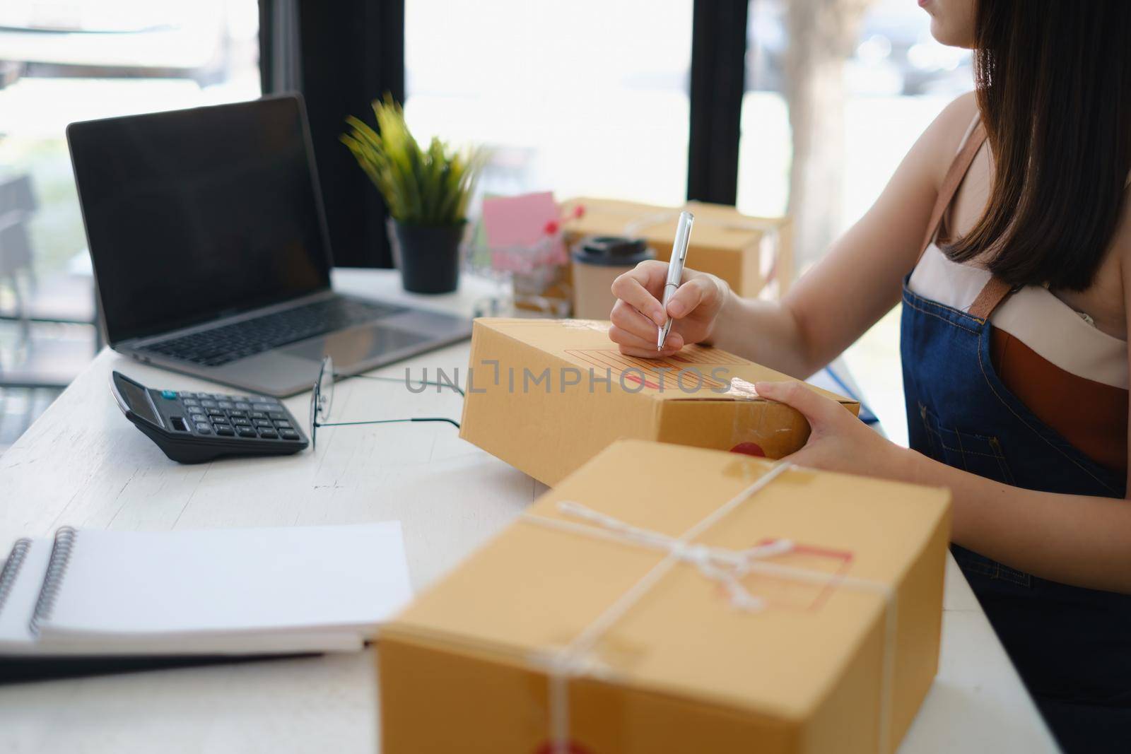 Asian small business owner working at home office. Business retail market and online sell marketing delivery, SME e-commerce concept