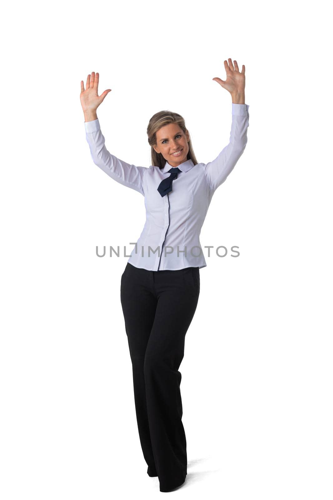 Business woman raising her arms in joy by ALotOfPeople