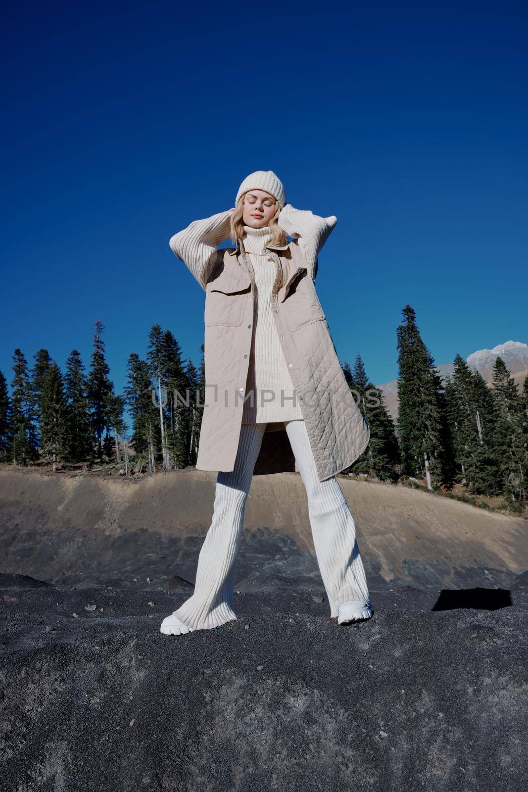 young woman autumn style travel to the mountains forest nature lifestyle by SHOTPRIME