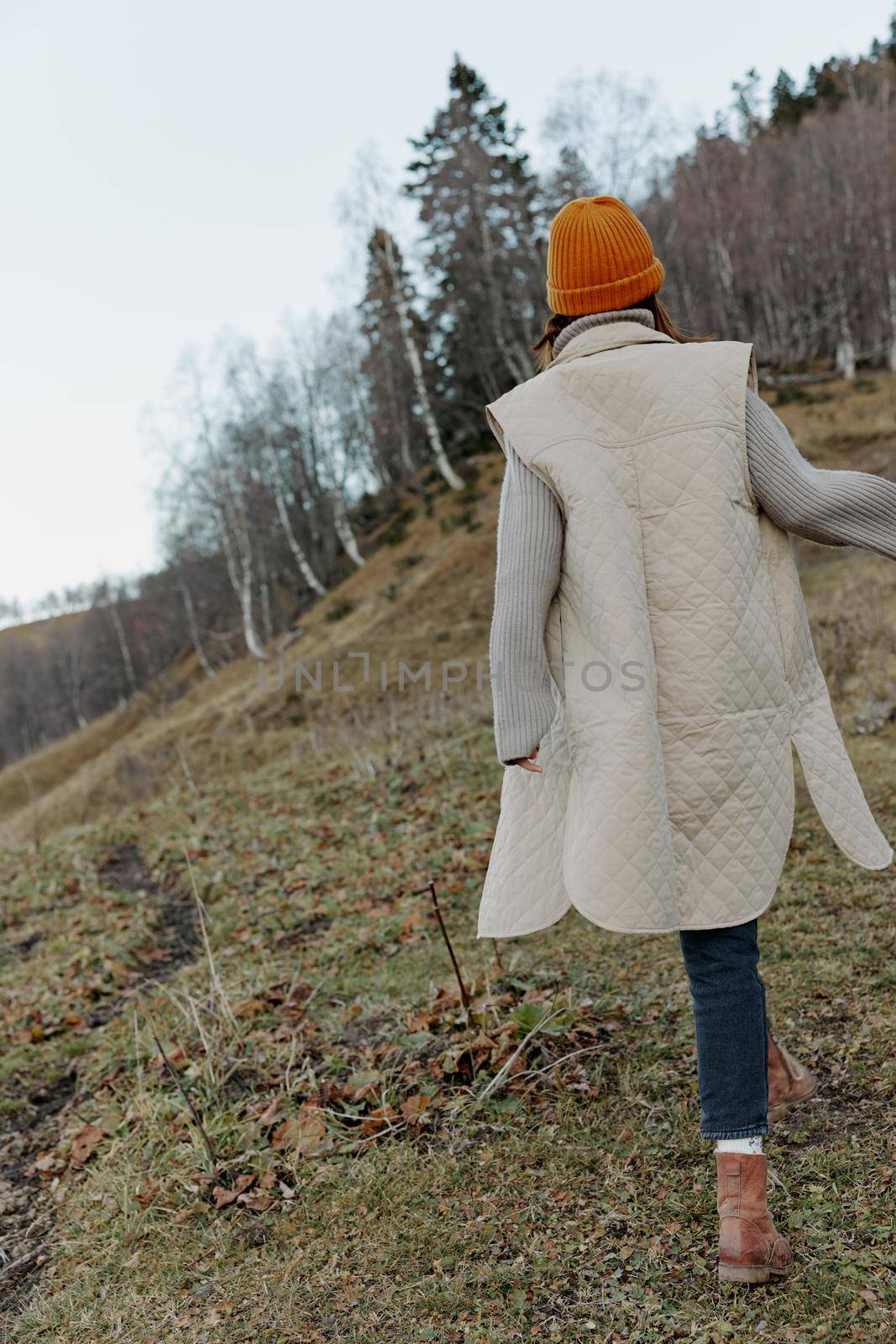 woman walk outdoors autumn weather mountains landscape by SHOTPRIME