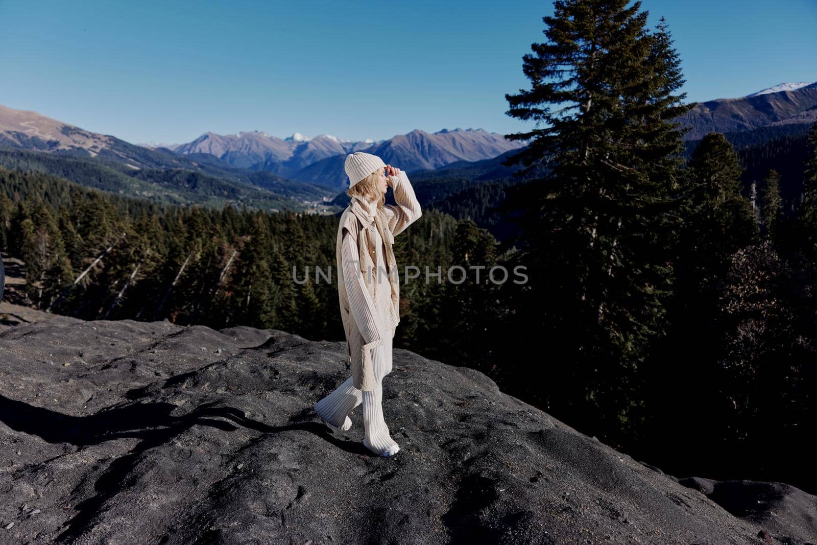 tourist autumn style travel to the mountains forest nature relaxation. High quality photo