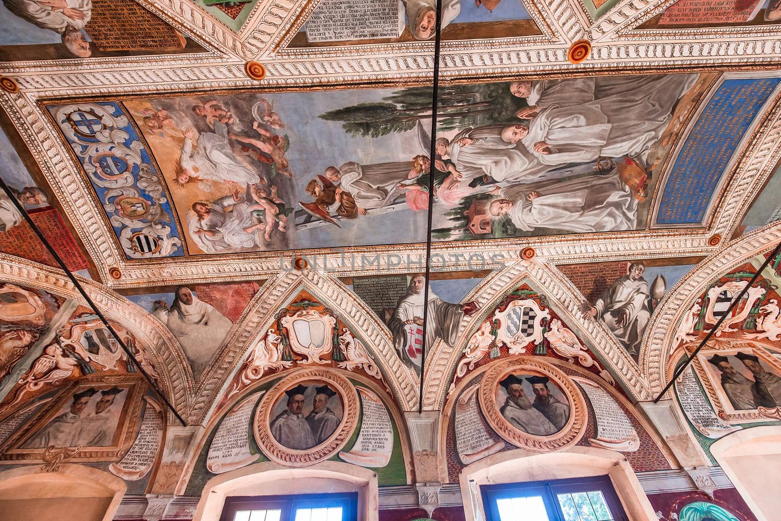 MONTE OLIVETO, ITALY, JUNE 15, 2016 : interiors and frescoes of Monte Oliveto Maggiore abbey, june 15, 2016, near Siena, Tuscany, Italy