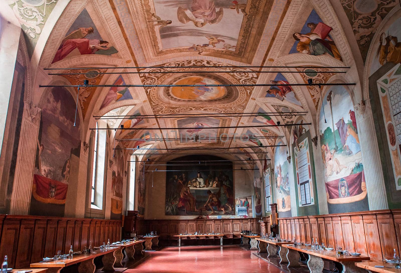 MONTE OLIVETO, ITALY, JUNE 15, 2016 : interiors and frescoes of Monte Oliveto Maggiore abbey, june 15, 2016, near Siena, Tuscany, Italy