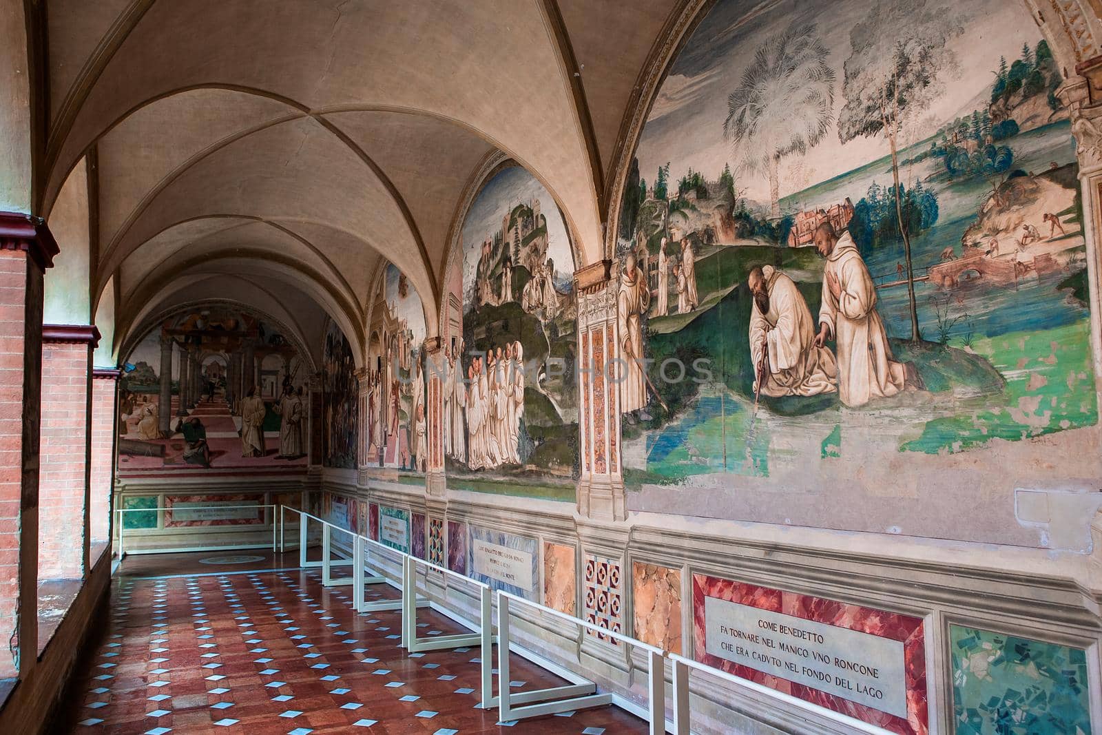 MONTE OLIVETO, ITALY, JUNE 15, 2016 : interiors and frescoes of Monte Oliveto Maggiore abbey, june 15, 2016, near Siena, Tuscany, Italy