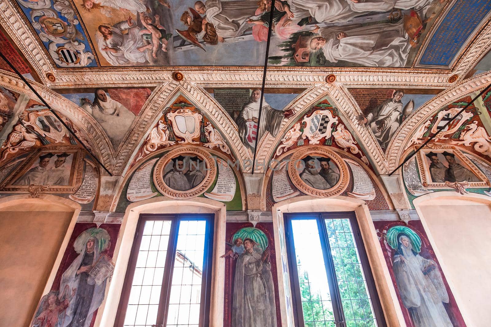 MONTE OLIVETO, ITALY, JUNE 15, 2016 : interiors and frescoes of Monte Oliveto Maggiore abbey, june 15, 2016, near Siena, Tuscany, Italy