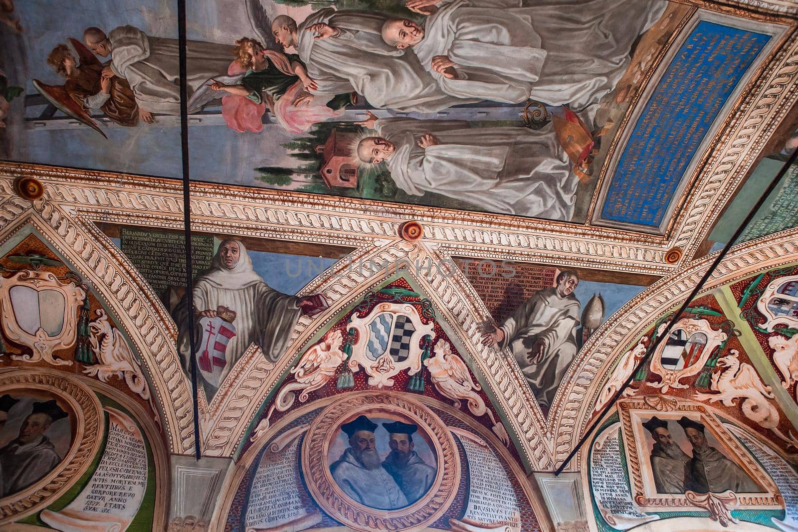 MONTE OLIVETO, ITALY, JUNE 15, 2016 : interiors and frescoes of Monte Oliveto Maggiore abbey, june 15, 2016, near Siena, Tuscany, Italy