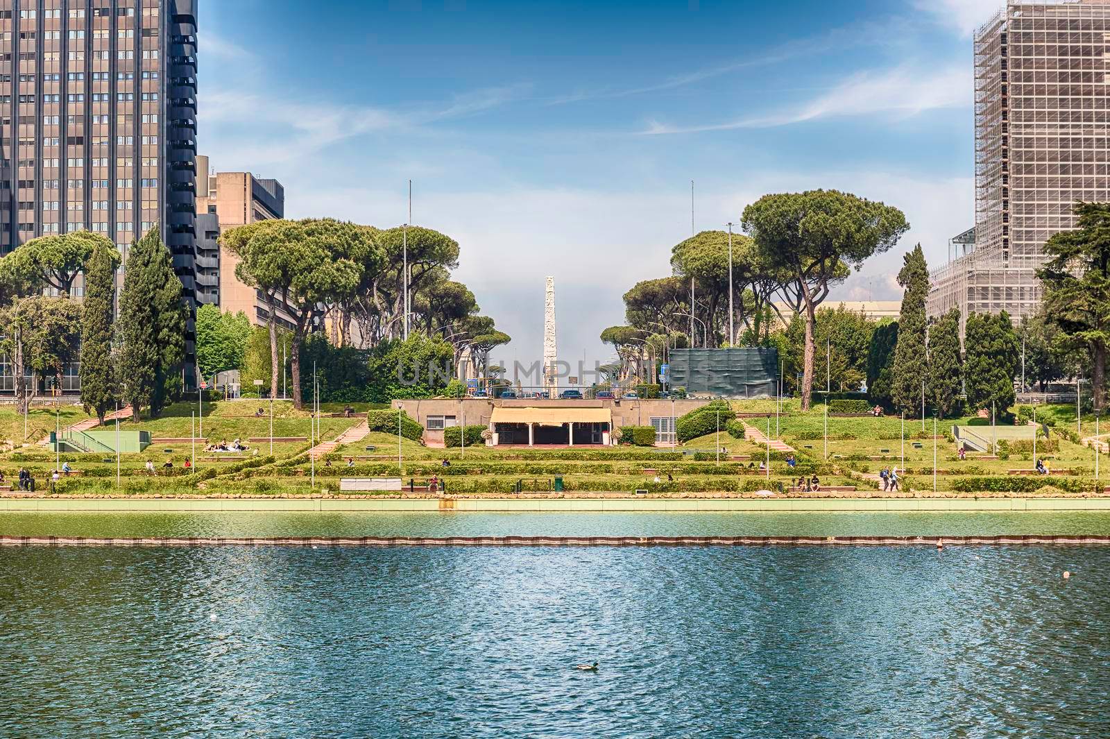 View over the artificial lake, EUR district, Rome, Italy by marcorubino