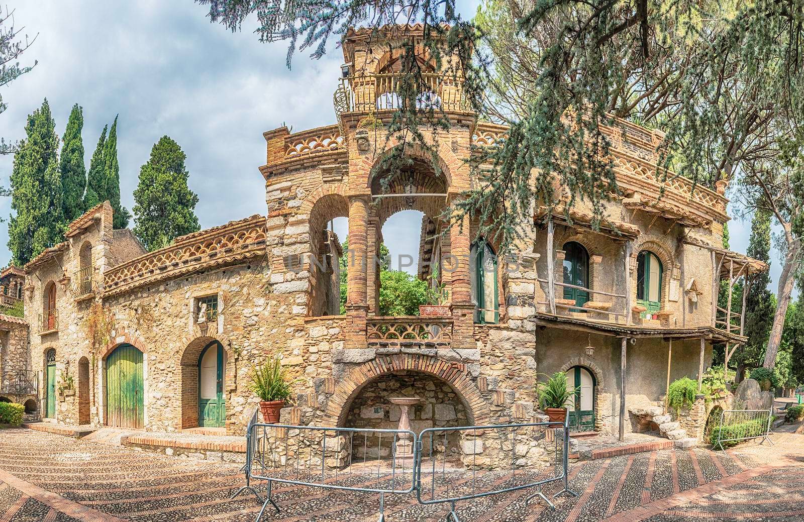 Historic pavilion inside the beautiful public garden, one of the main citysights of Taormina, Sicily, Italy