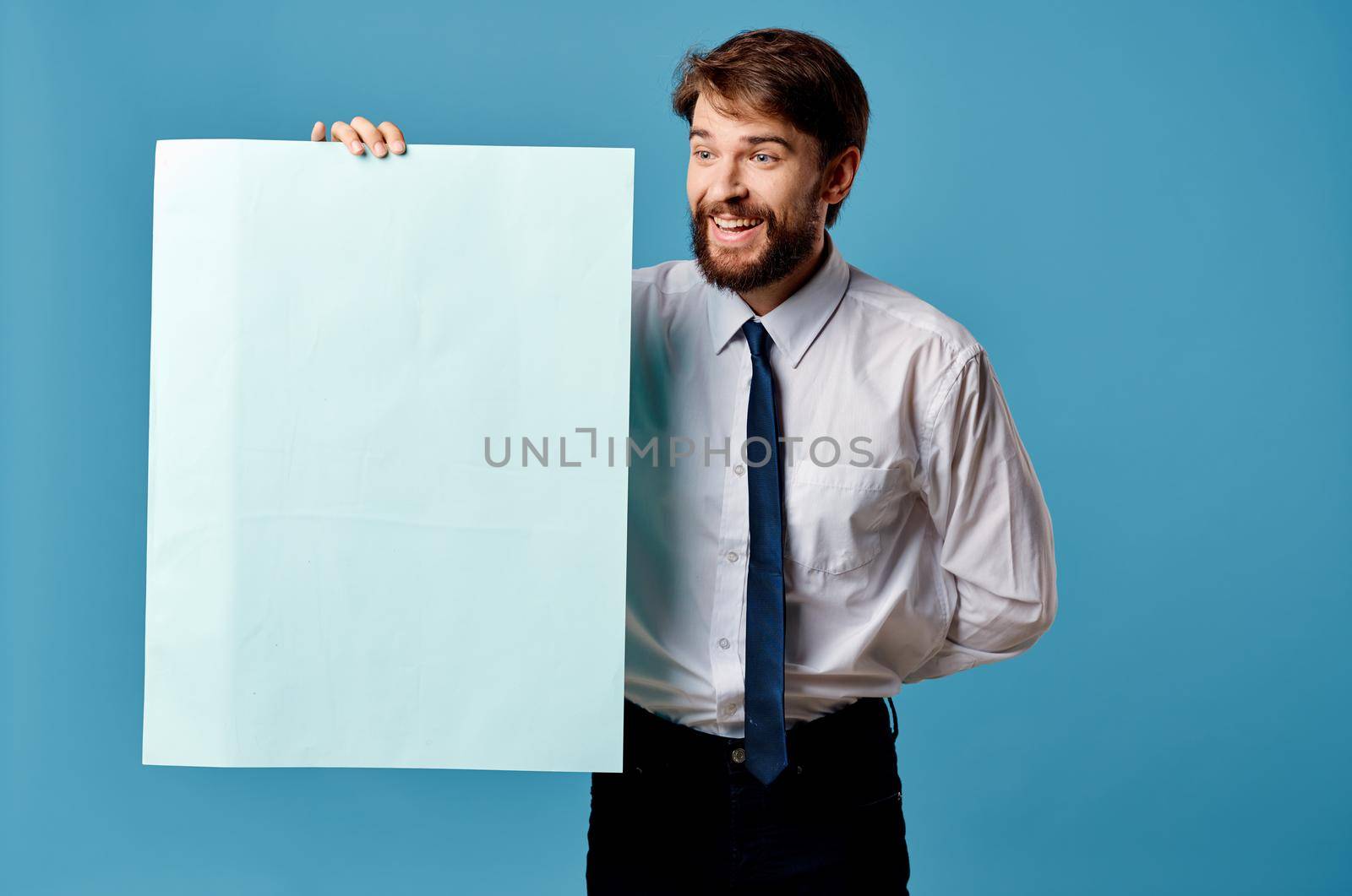 businessmen blue sheet presentation advertising close-up. High quality photo