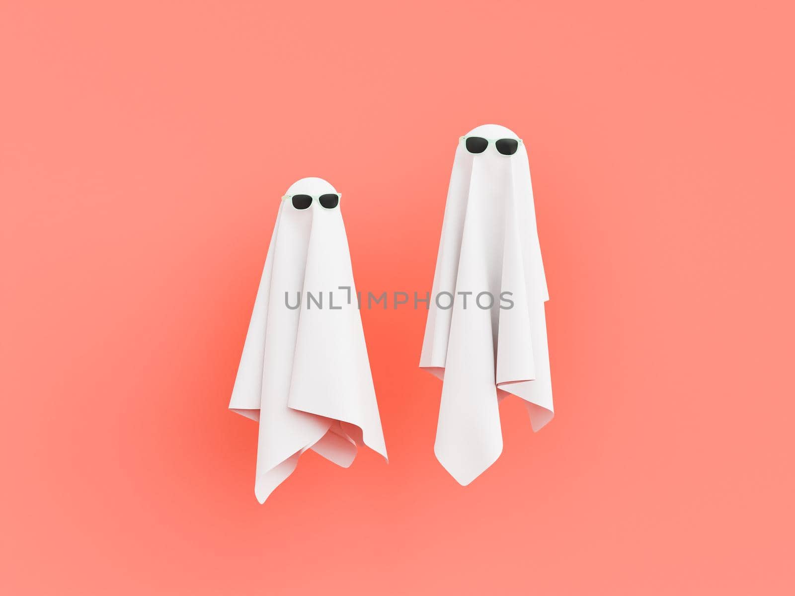 two cloth ghosts with sunglasses on red pastel background by asolano