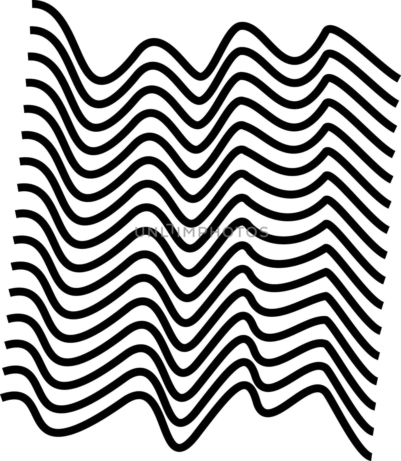 Geometric curved wave lines in black and white