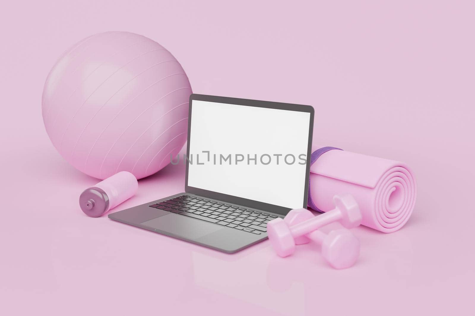 mockup of a laptop with fitness equipment by asolano