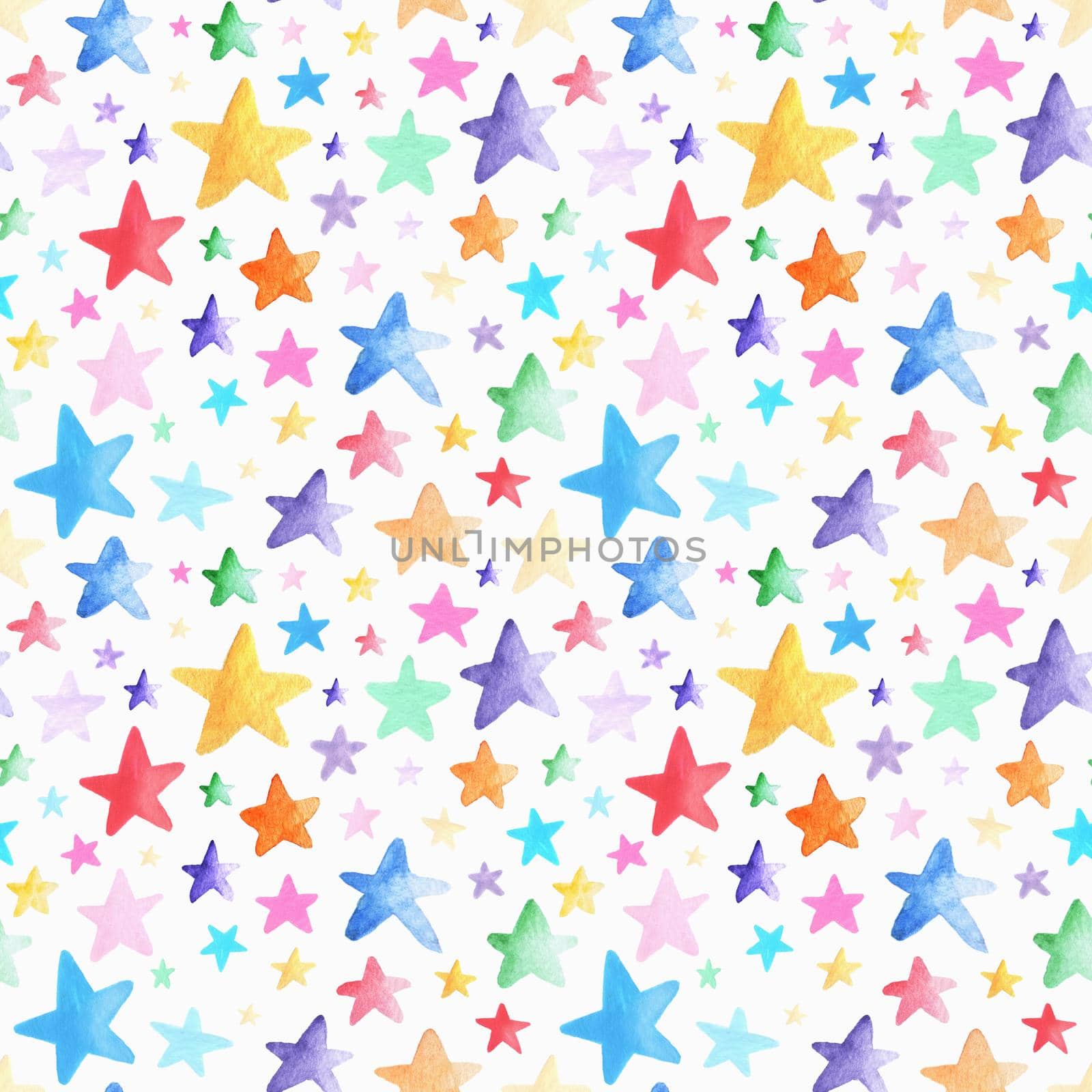 Seamless watercolor pattern. Colorful stars. Isolated illustration. by Rodnova