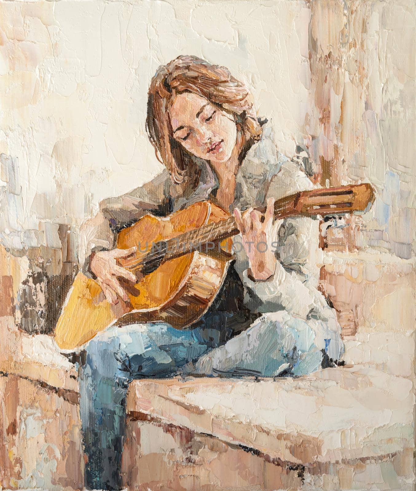 .The girl plays the guitar. by jannojan