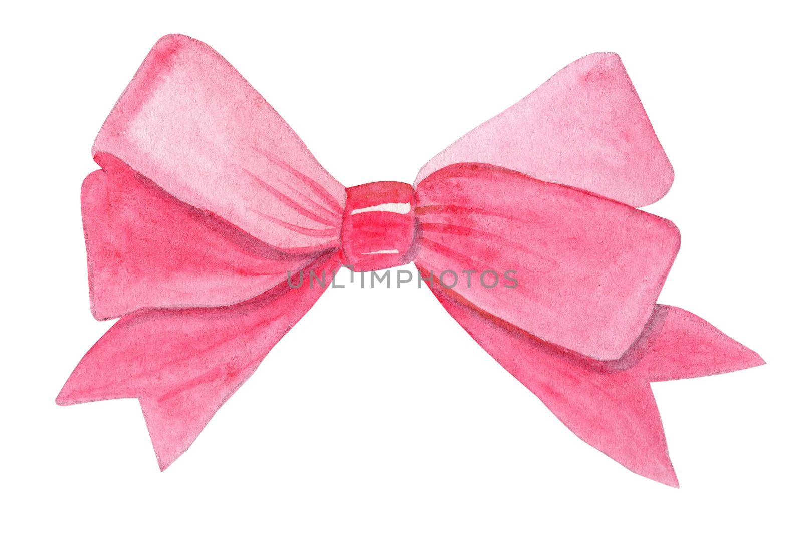 watercolor bright pink bow isolated on white background . girly ribbon decoration