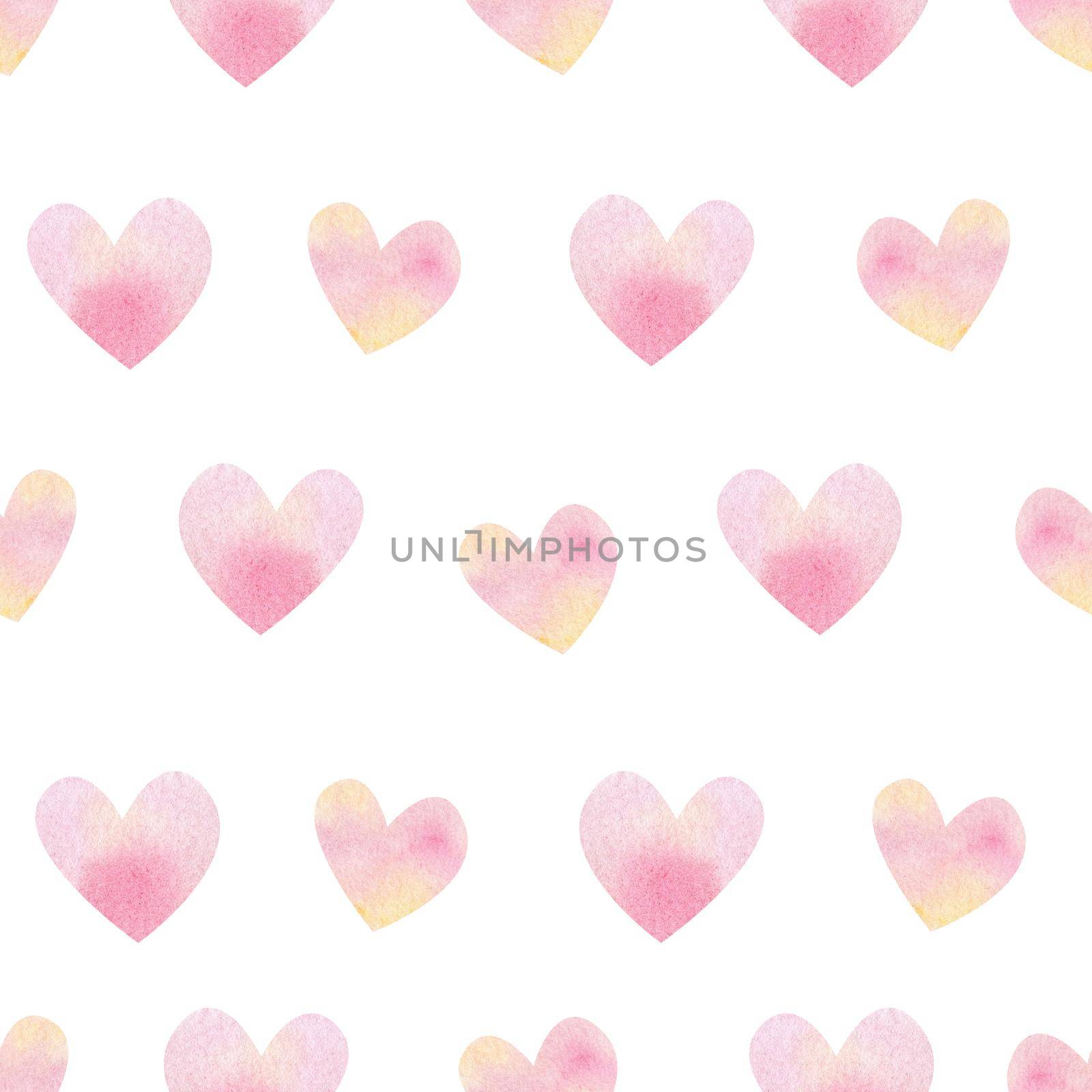 watercolor seamless pattern with pink hearts for valentines day on white background by dreamloud