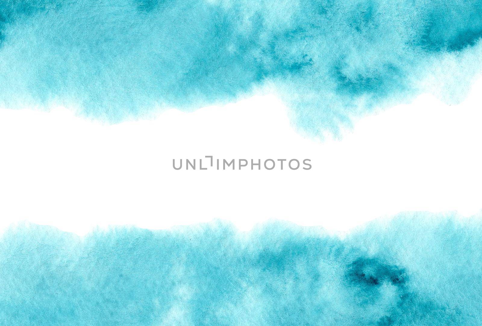 watercolor blue frame on white background. Turquoise hand drawn wallpaper