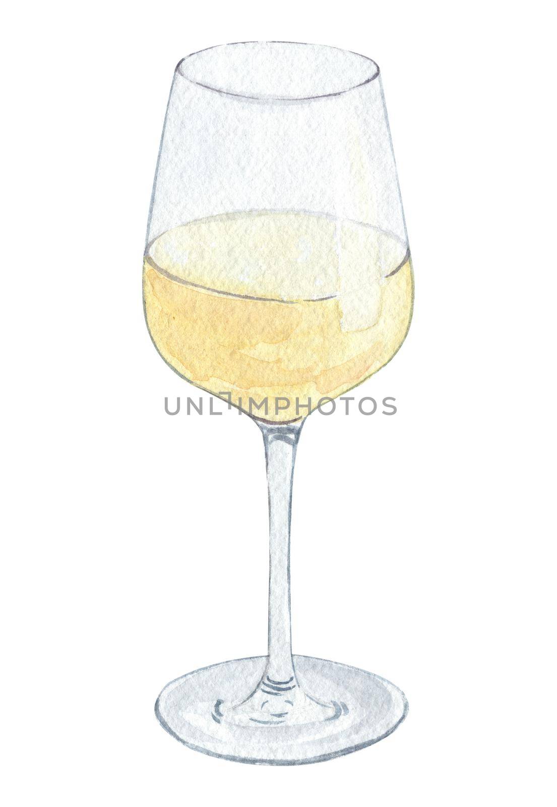 watercolor hand drawn white wine glass isolated on white background