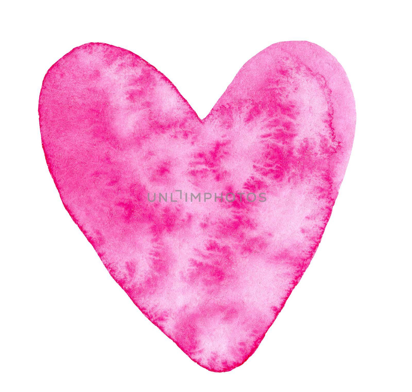 watercolor pink textured heart isolated on white background, Valentines day textured illustration. Love symbol