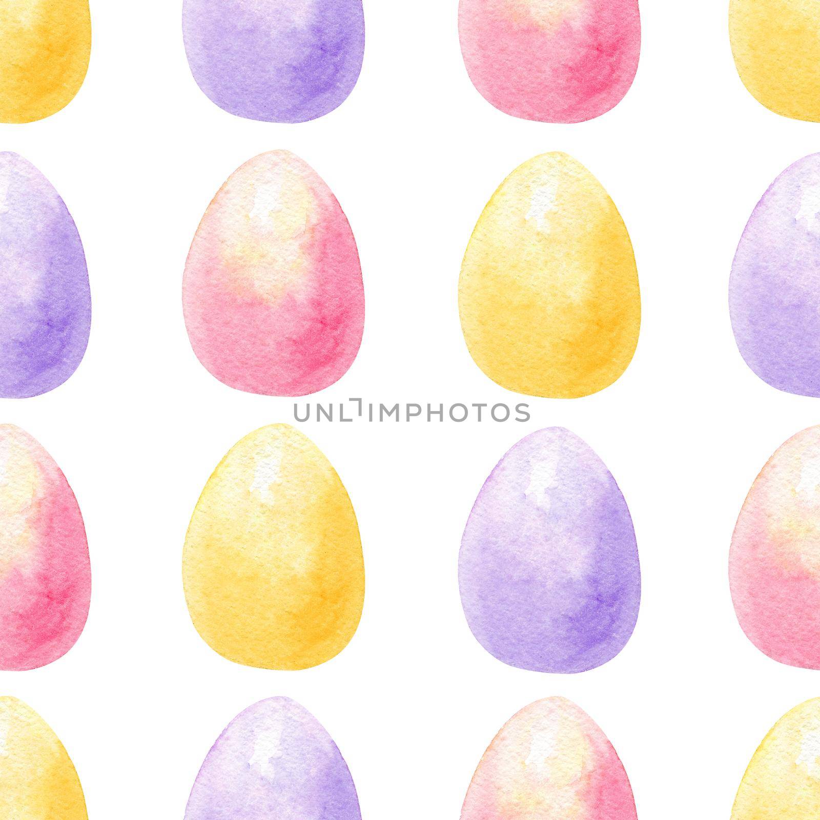 Watercolor hand drawn colorful easter eggs seamless pattern on white background.Can be used as invitation template scrapbooking, wallpaper,layout,fabric,textile,wrapping paper