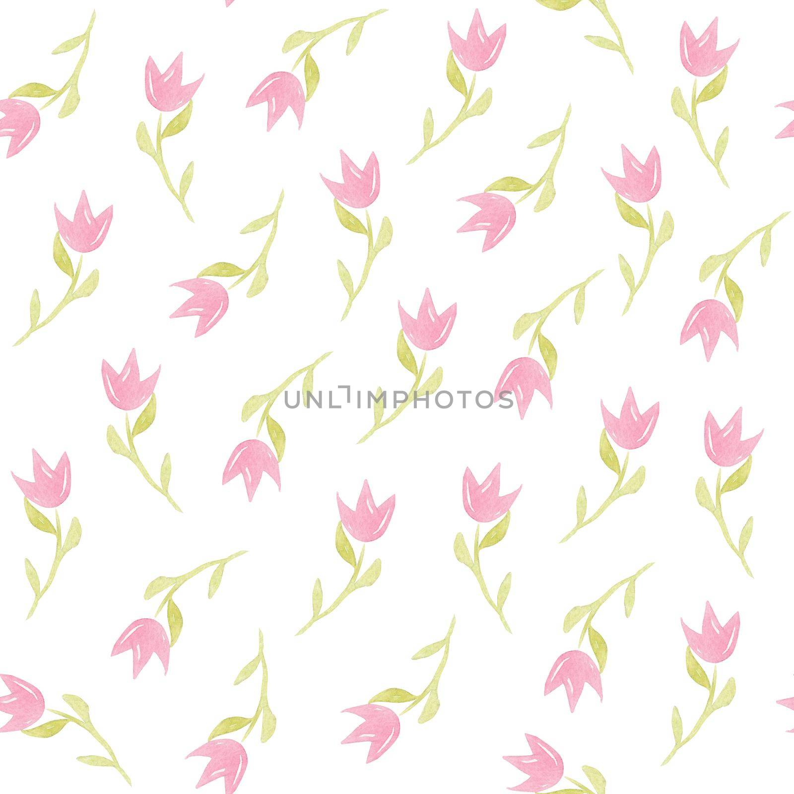 watercolor hand drawn pink flower seamless pattern on white background. Can be use for textile, scrapbooking, cards, invitations