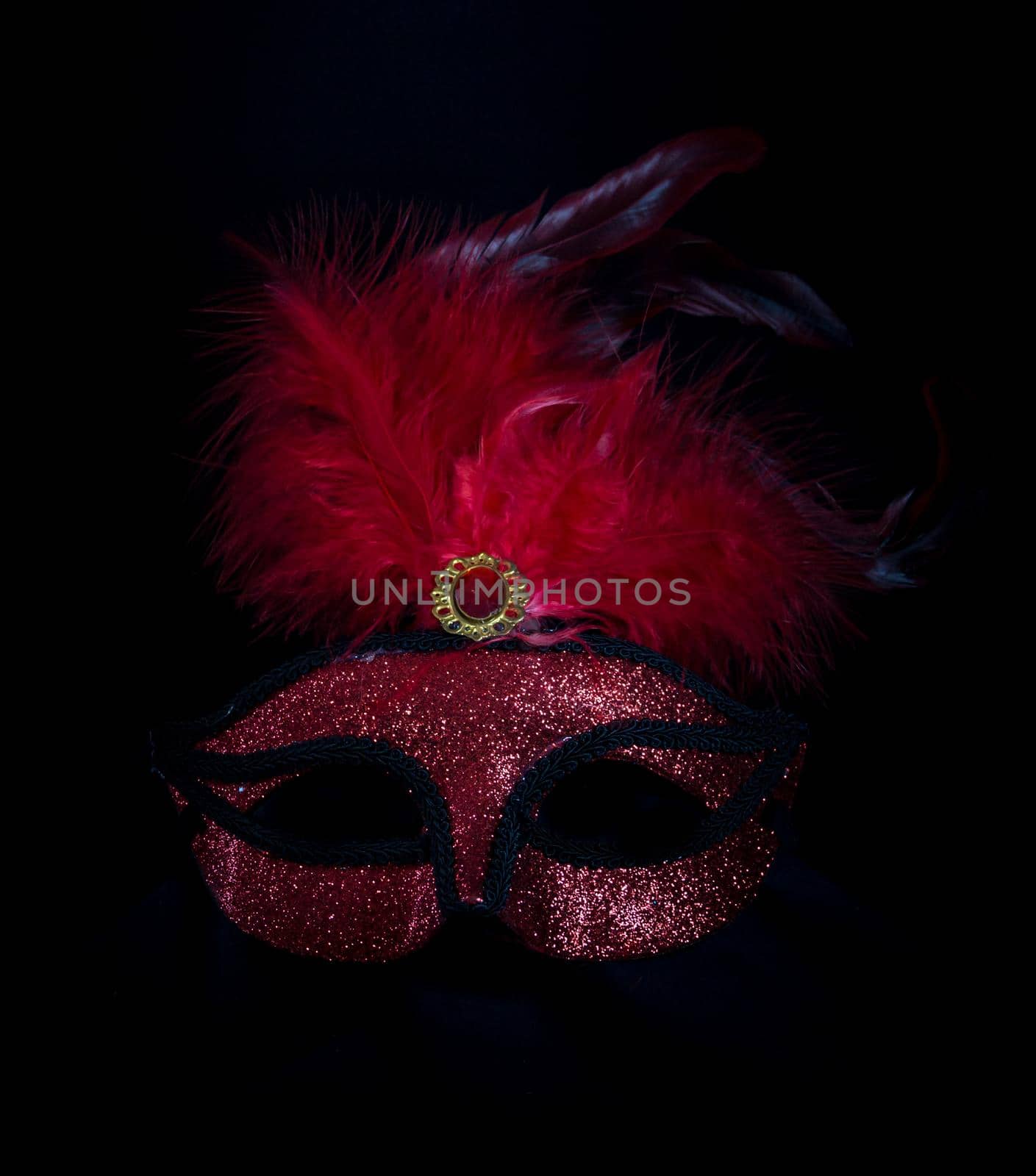 carnival symbol mask in golden red color with feathers by GabrielaBertolini