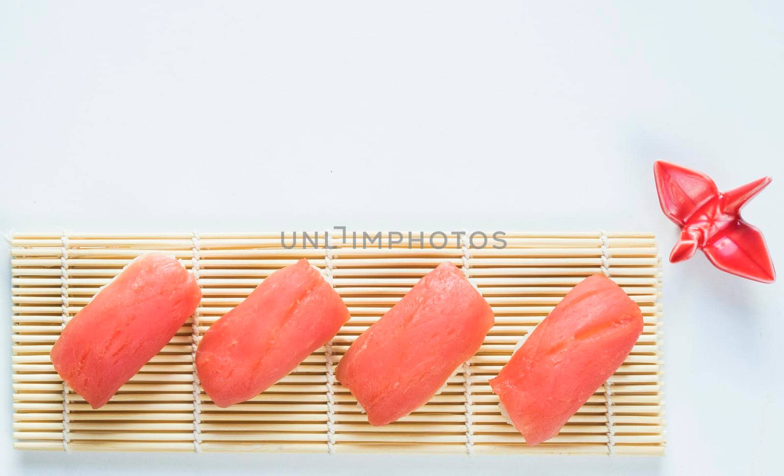 Tuna nigiri set on the white background, sushi set