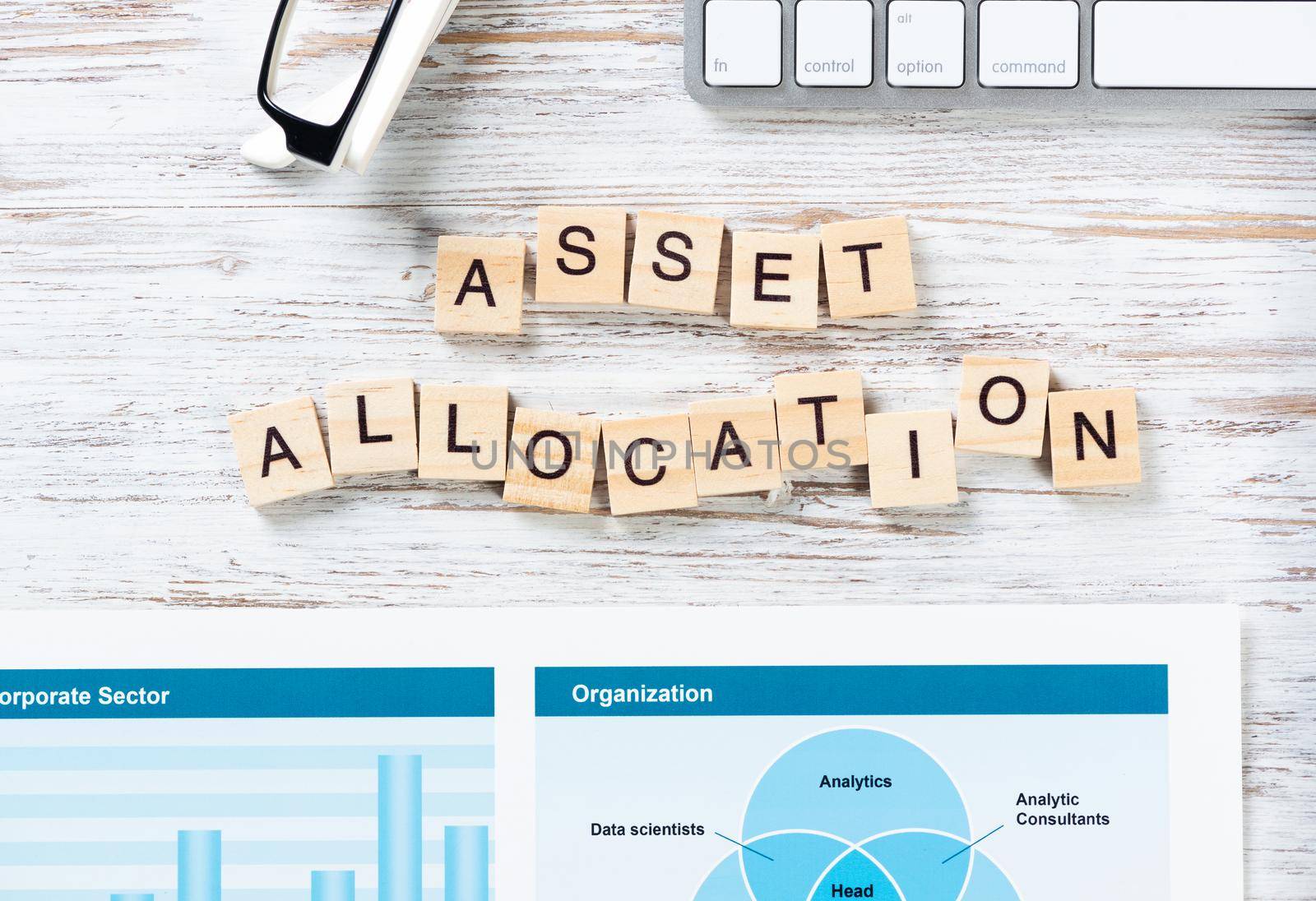 Asset allocation concept with letters on cubes. by adam121