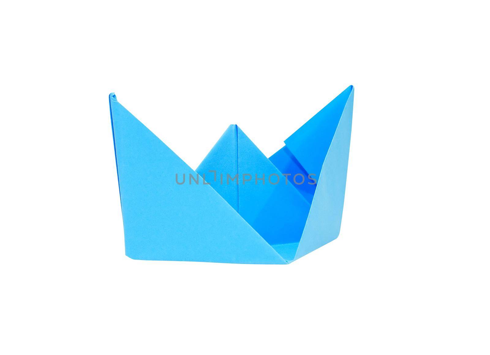 Freedom symbol. Blue boat made from paper isolated on white background