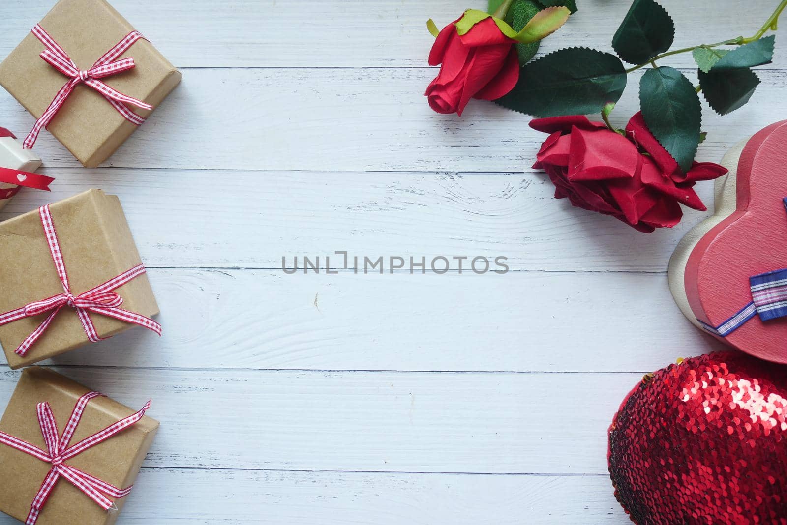 top view of gift box on table with copy space .