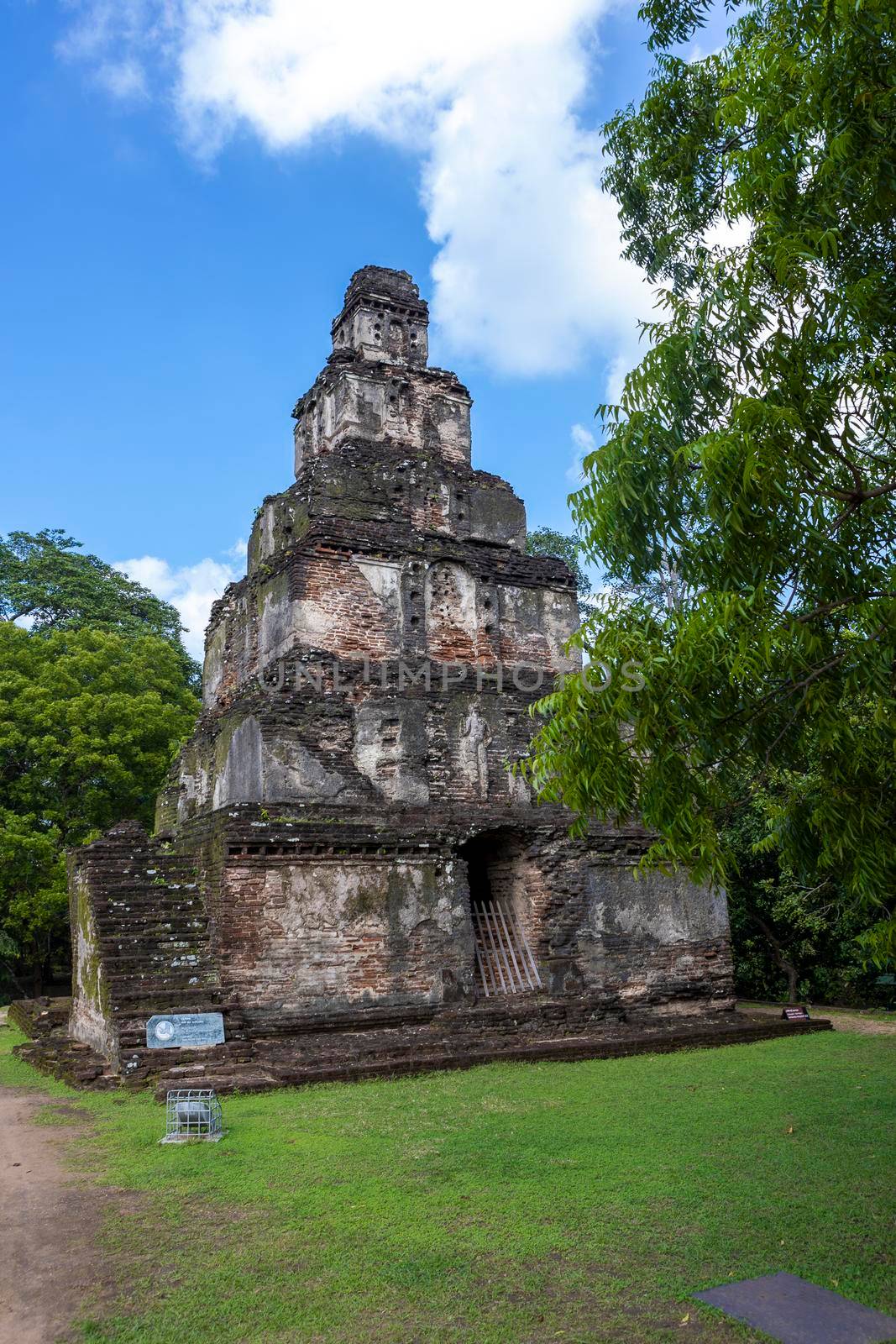 Sri Lanka. The ancient city of Polonnaruwa. The Satmahal Prasada (seven-story tower) step pyramid. Historical landmark. High quality photo