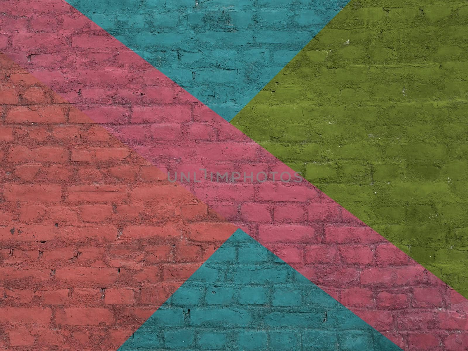 old brick wall tinted in colors: aquamarine, green, coral, red by Andre1ns