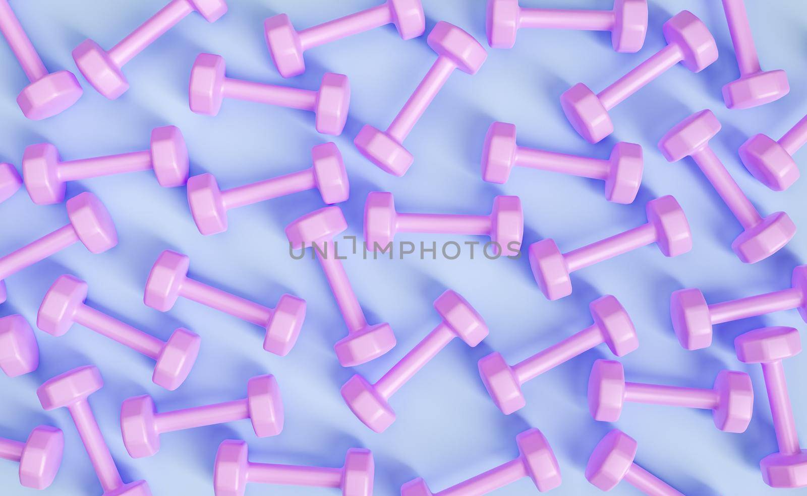 pink dumbbell pattern background. concept of exercise, workout, yoga, healthy living and vitality. 3d rendering