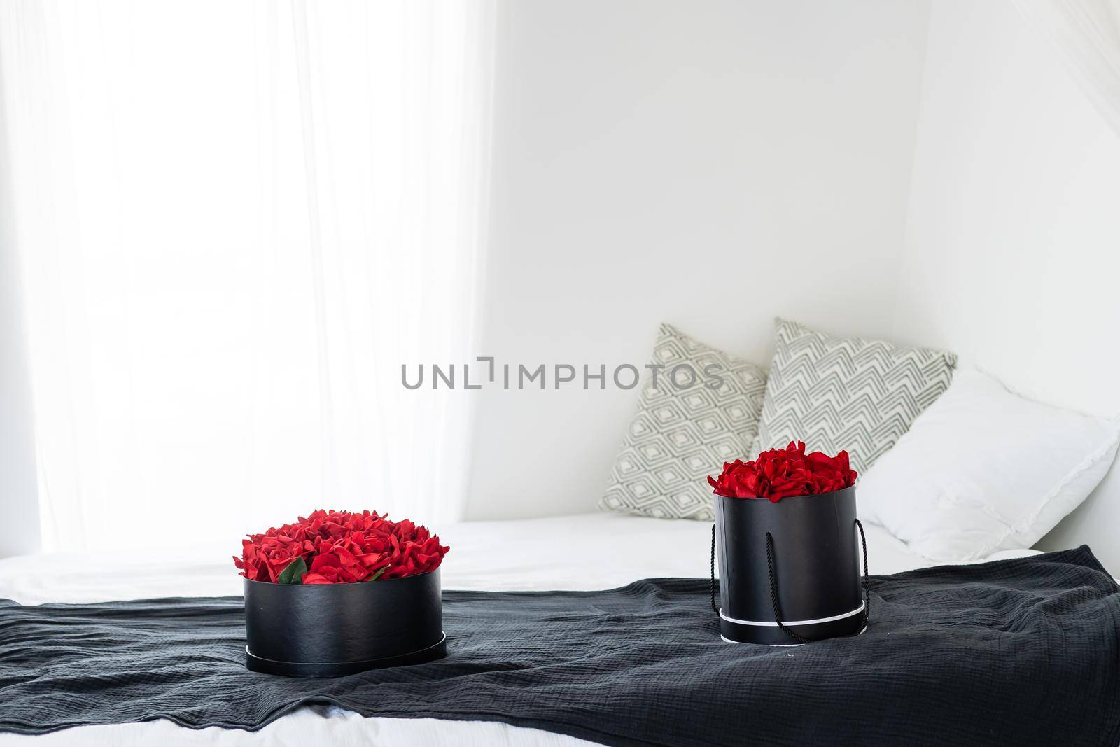 Rose bouquet. Soft focus of a Rose bouquet on a bed, romantic, honeymoon and Valentine's concept by Andelov13