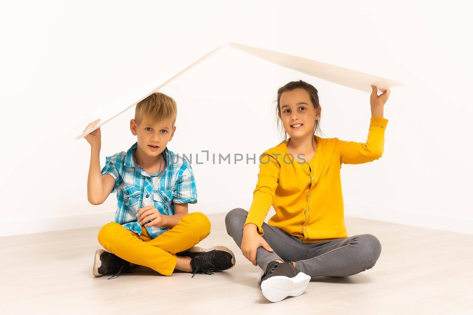 school children with roof on white background, isolated on white background. by Andelov13