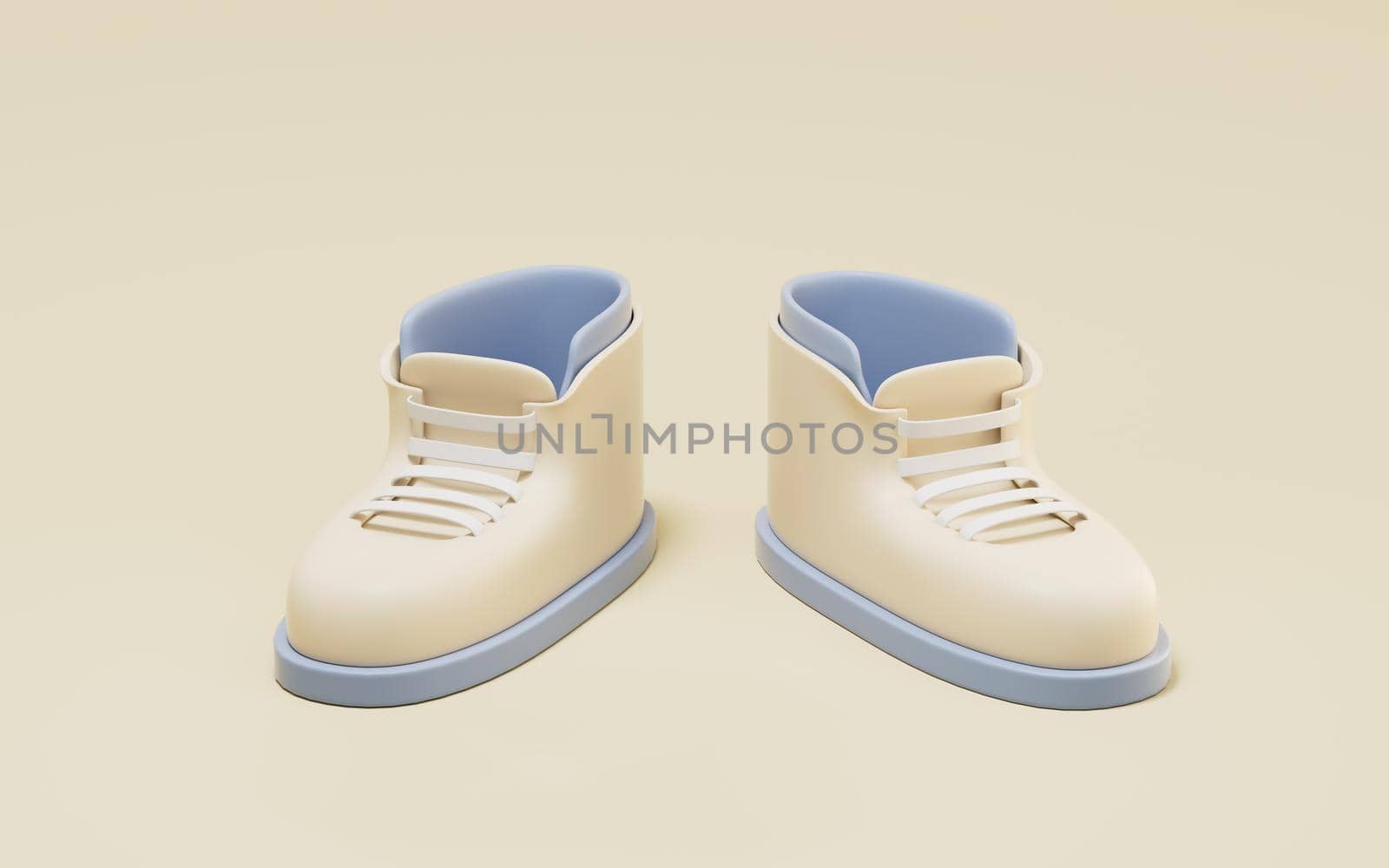 A pair of casual shoes with yellow background, 3d rendering. Computer digital drawing.
