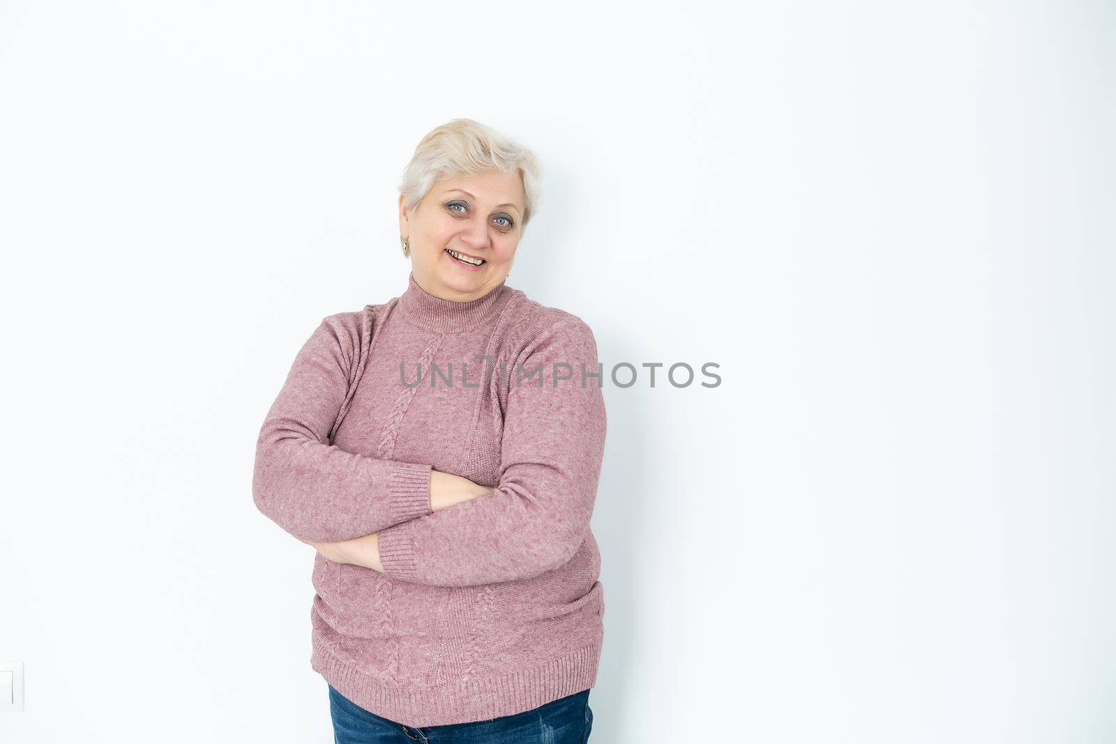 Smiling happy woman. Isolated over white background.
