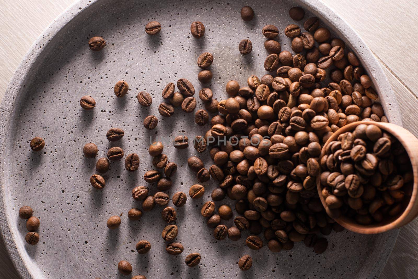 coffee beans on a gray tray by Andelov13