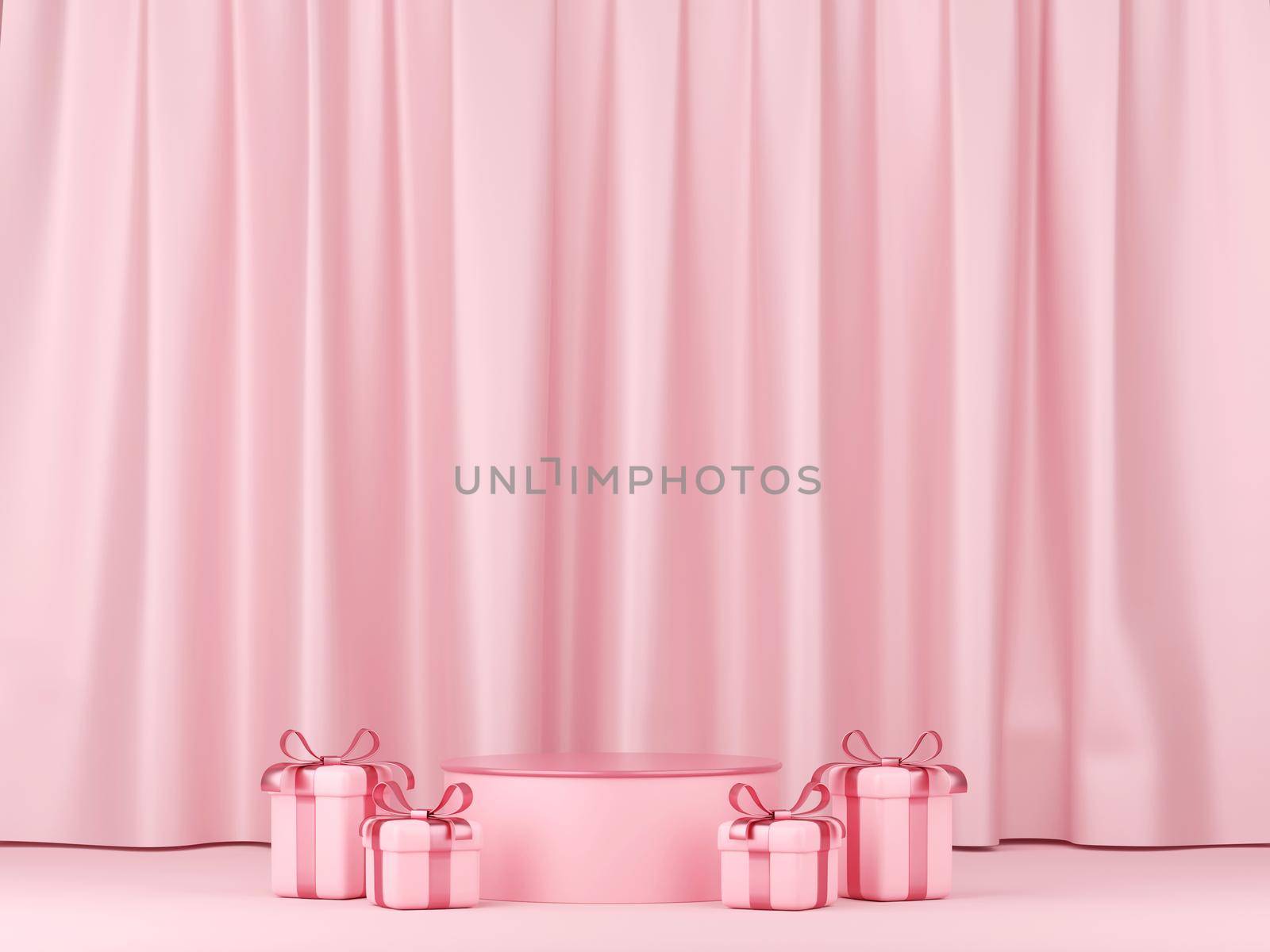 3d illustration of podium with gift box for product advertisement, Valentine's day concept