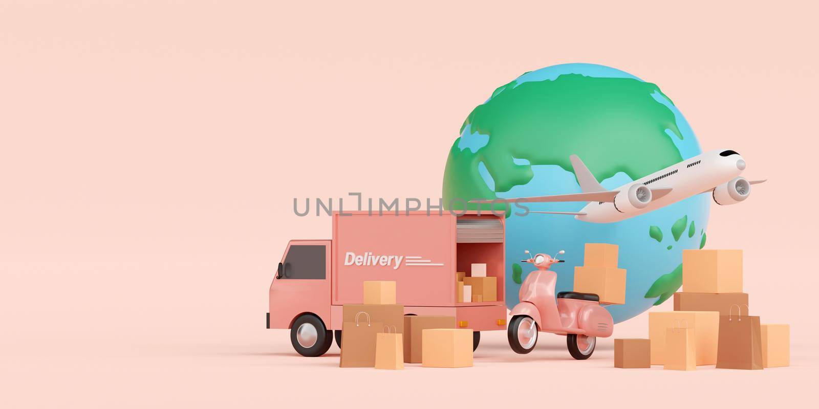 Global logistics, delivery and cargo transportation, 3d illustration