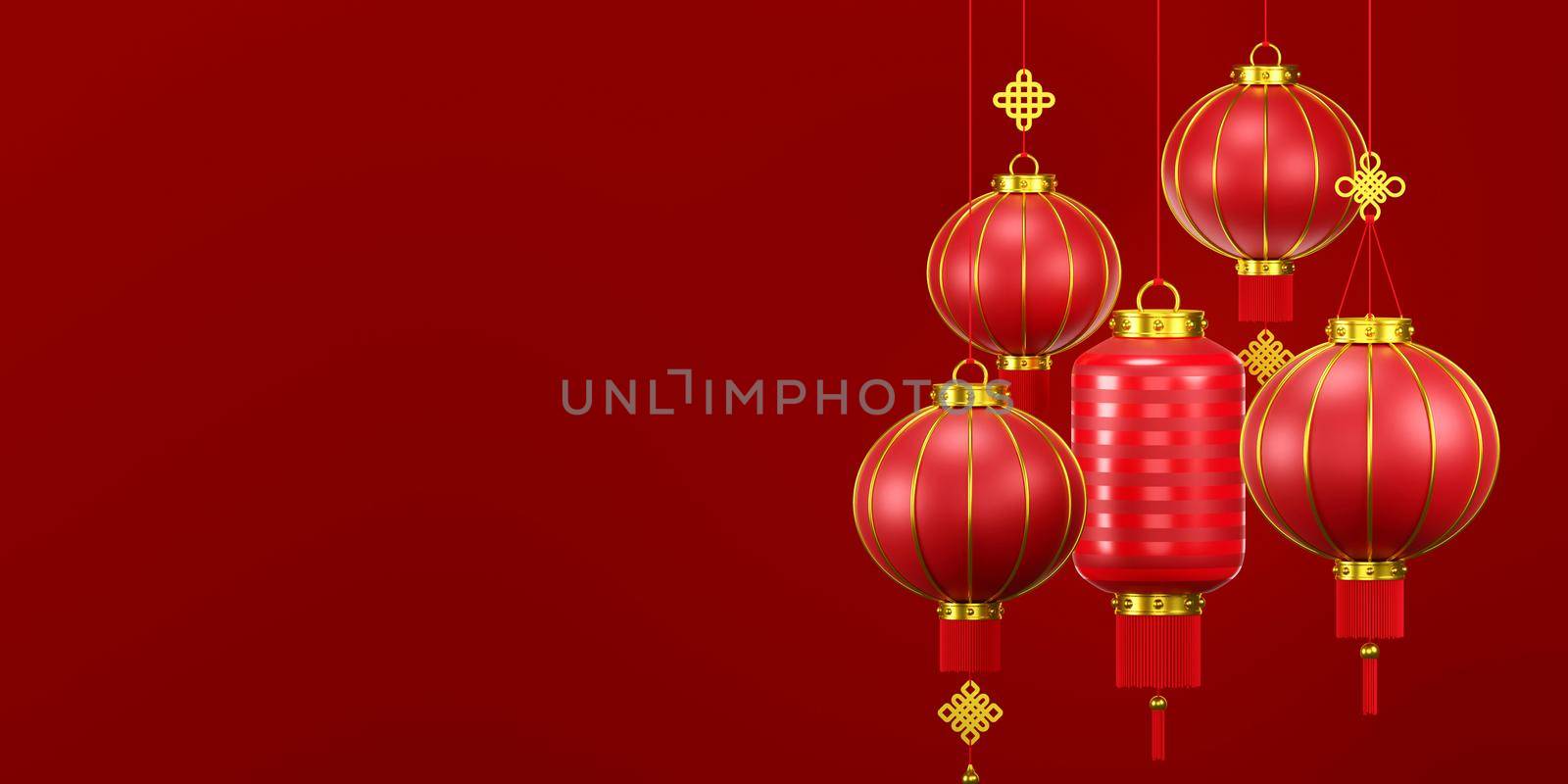 3d illustration of Chinese new year banner with Chinese lantern by nutzchotwarut