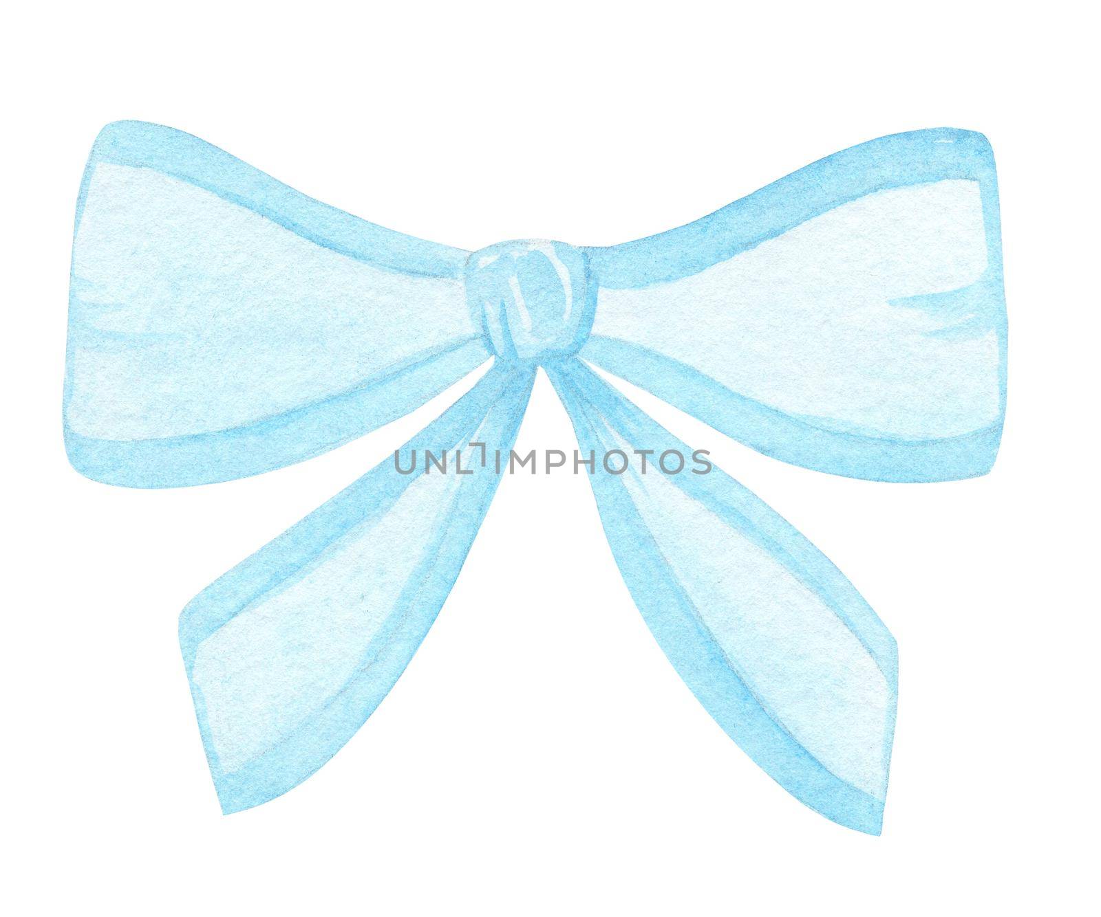 watercolor hand drawn light blue bow isolated on white background for newborn, nursery, metric poster,baby shower invitation and card decoration