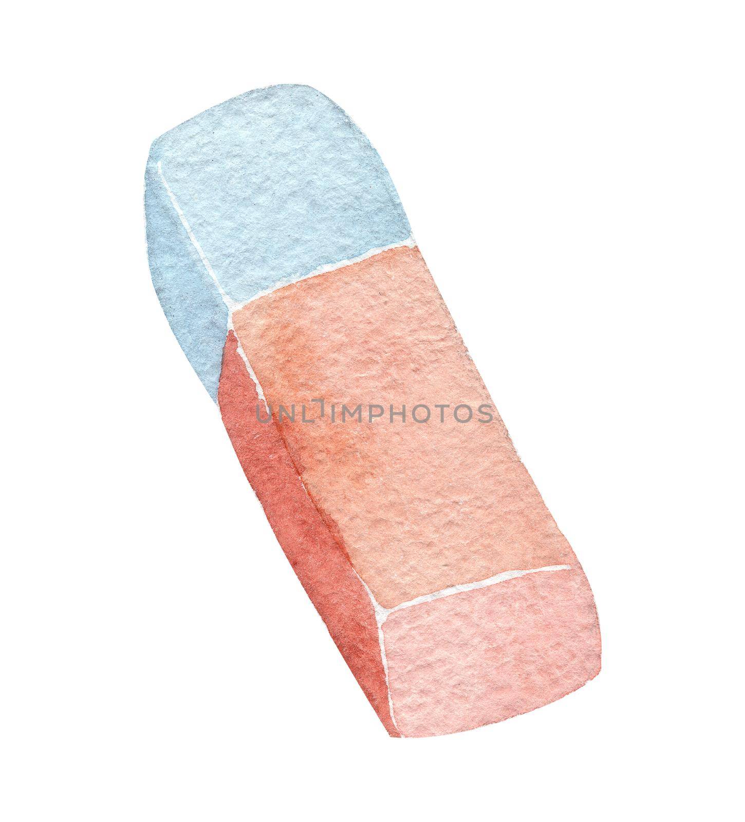 watercolor blue brown eraser stationery isolated on white background