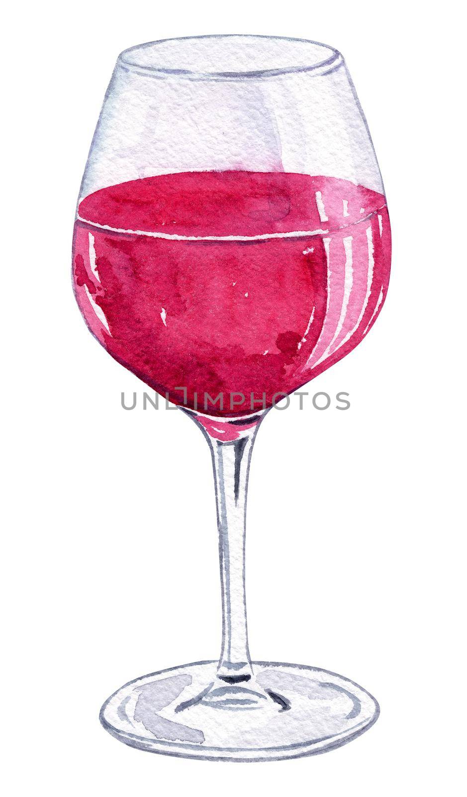 watercolor glass of red wine isolated on white background. Wine tasting decoration. Printable poster for bar or restaurant by dreamloud