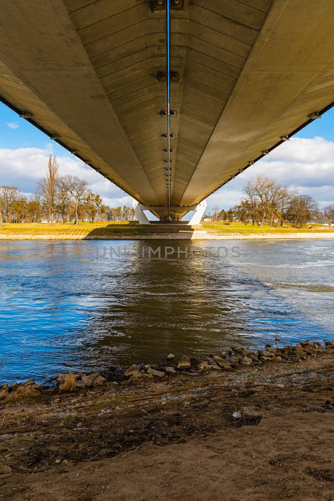 View to Odra river from under of highway bridge by Wierzchu