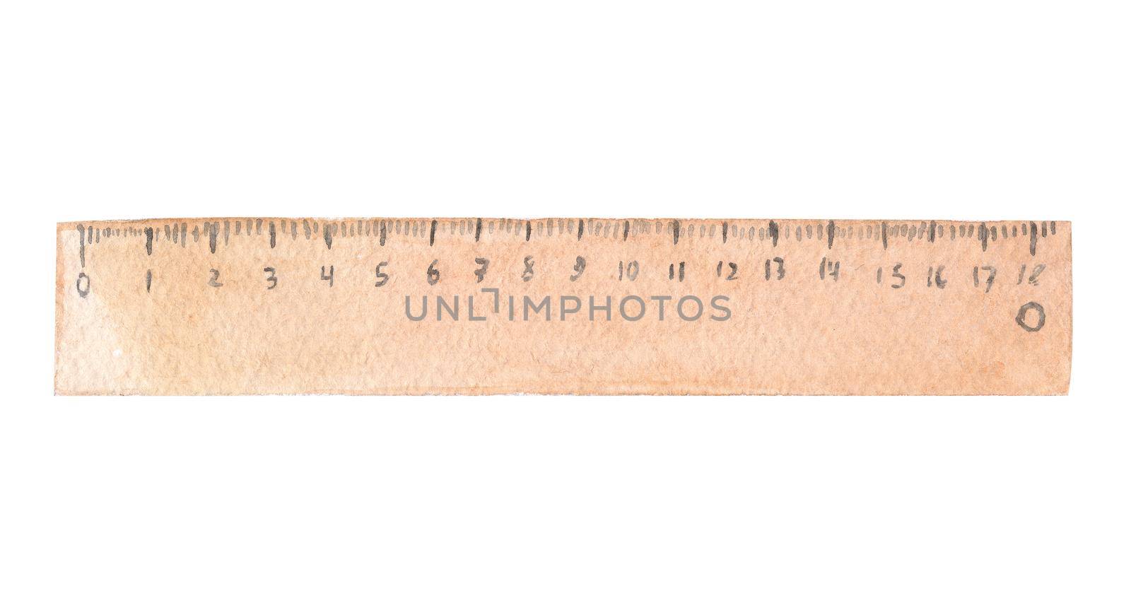 watercolor wooden brown ruler isolated on white background. School stationery by dreamloud