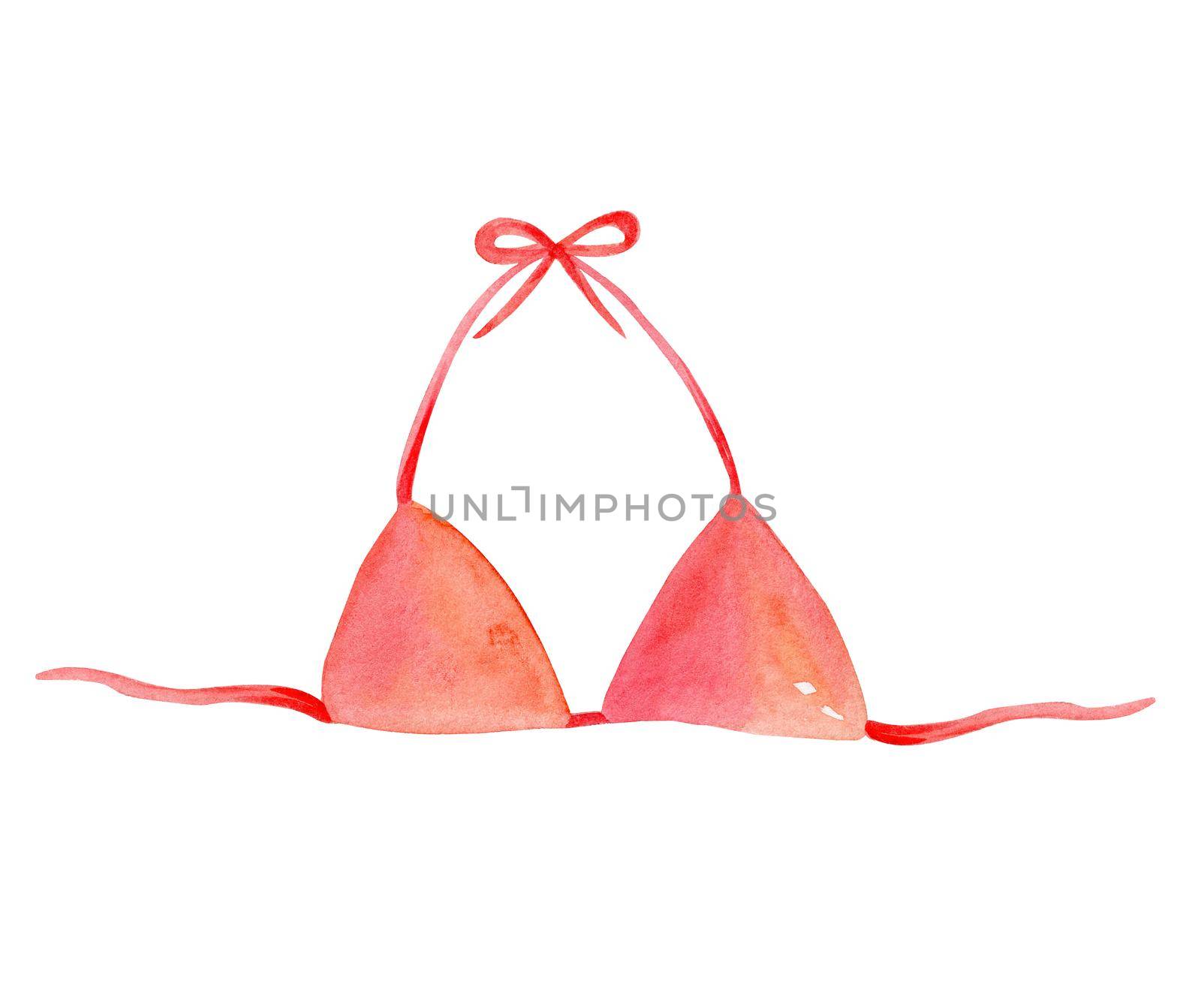 watercolor hand drawn red swim bra isolated on white background