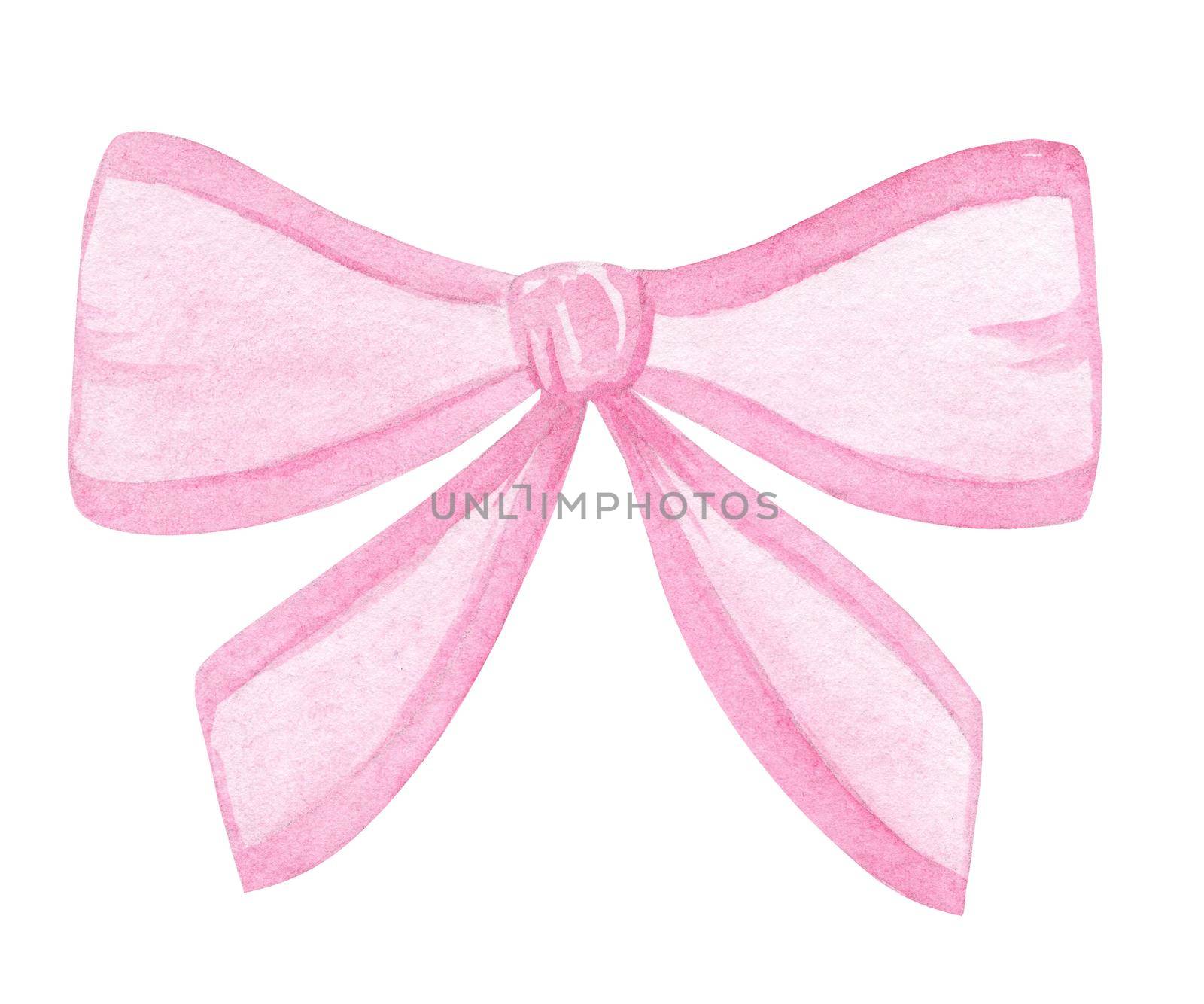 watercolor hand drawn cute pink bow isolated on white background for baby girl or gift box decoration by dreamloud