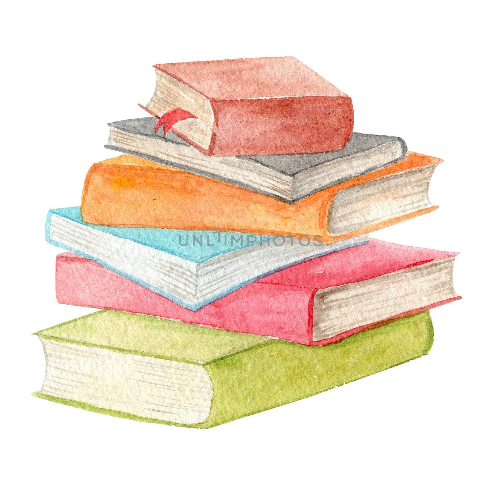 watercolor stack of books isolated on white background. For teachers day design, back to school graphics